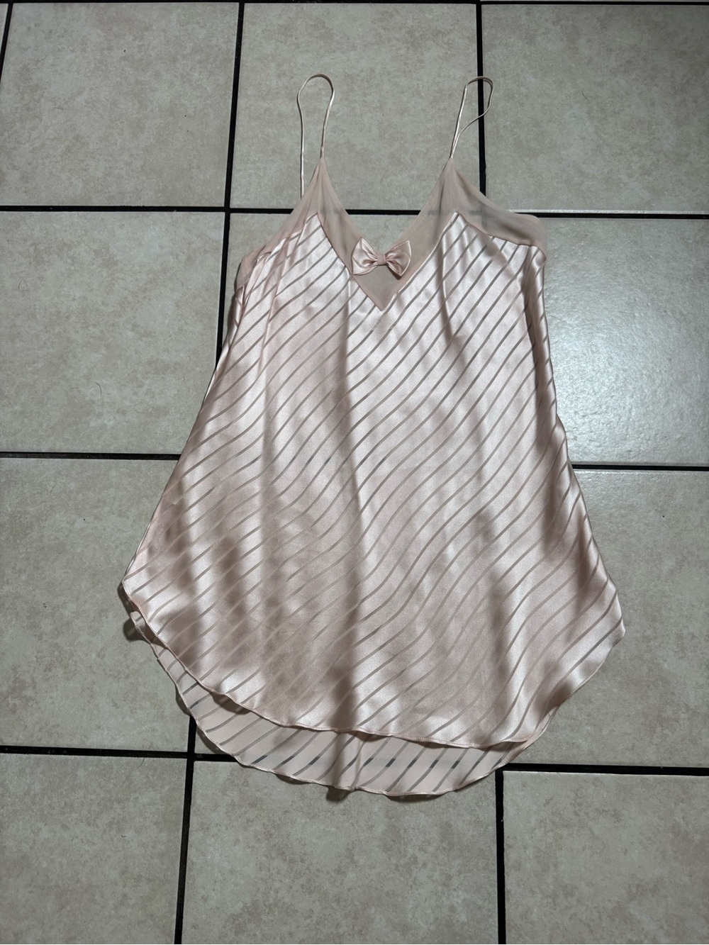 Andres vintage Satin Slip Cami in Light Blush with Bow Detail
